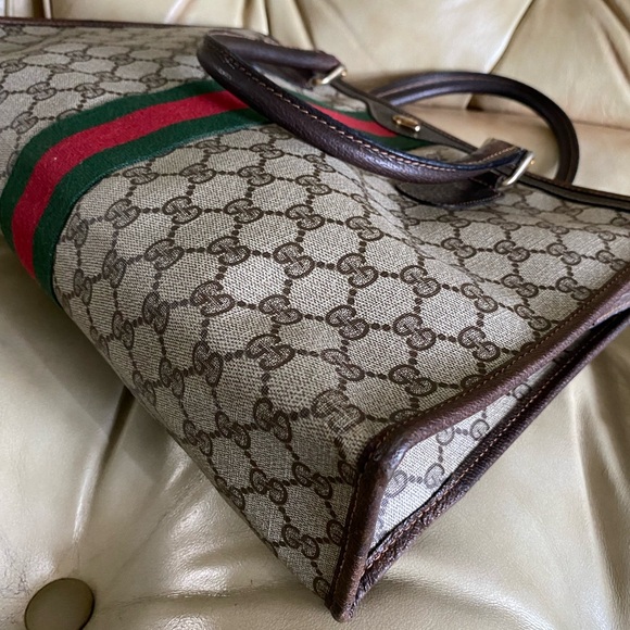 Authentic Gucci Vintage Large Tote Unisex Business Bag GG Web Stripe Attache - Picture 6 of 13
